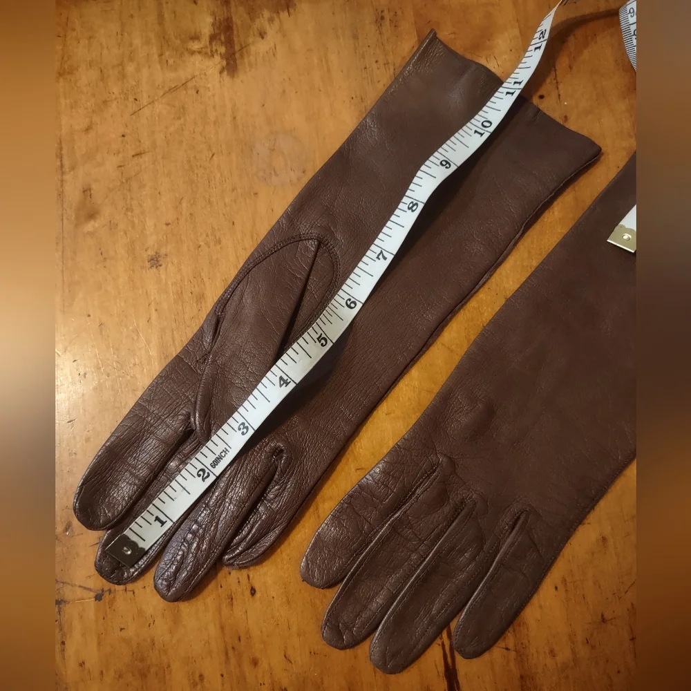 Elegant Brown Leather Gloves Forearm Length